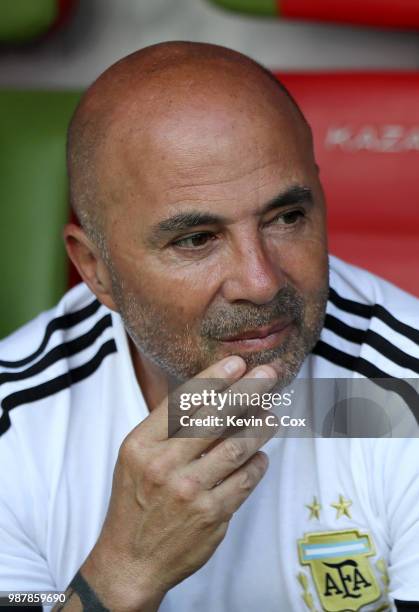 Jorge Sampaoli, Head coach of of Argentina looks on prior to the 2018 FIFA World Cup Russia Round of 16 match between France and Argentina at Kazan...
