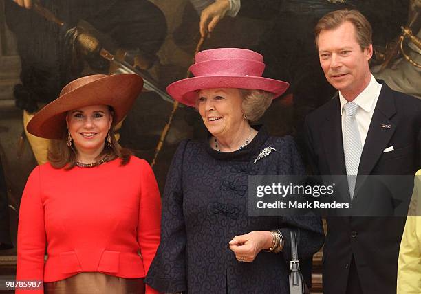 Grand Duchess Maria Teresa of Luxembourg, Queen Beatrix of the Netherlands and Grand Duke Henri of Luxembourg attend the inauguration exhibition 'The...