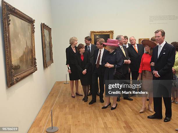 Queen Beatrix of the Netherlands, Grand Duchess Maria Teresa of Luxembourg and Grand Duke Henri of Luxembourg attend the inauguration exhibition 'The...