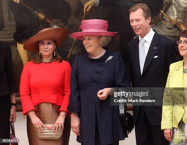 Grand Duchess Maria Teresa of Luxembourg, Queen Beatrix of the Netherlands and Grand Duke Henri of Luxembourg attend the inauguration exhibition 'The...