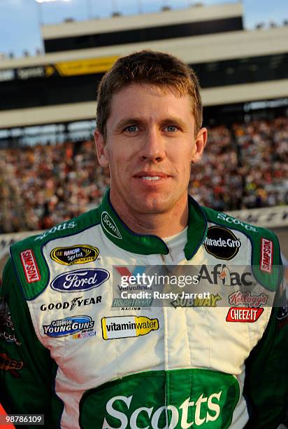 Carl Edwards, driver of the Scotts EZ Seed Ford, looks on from the grid prior to the start of the NASCAR Sprint Cup Series Crown Royal Presents the...