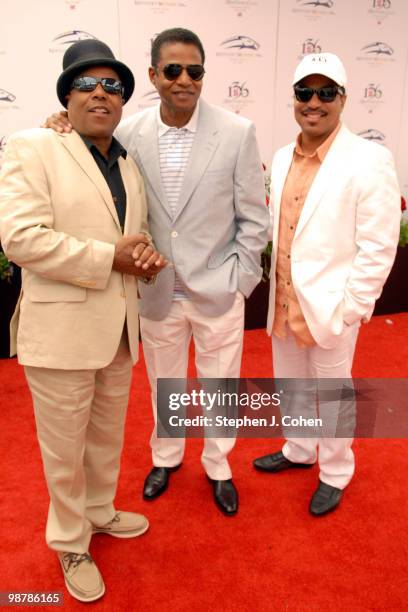 Tito Jackson, Marlon Jackson and Jackie Jackson attends the 136th Kentucky Derby on May 1, 2010 in Louisville, Kentucky.