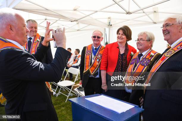 Arlene Foster leader of Northern Ireland's Democratic Unionist Party, attends the County Grand Lodge of East of Scotland district meeting on June 30,...