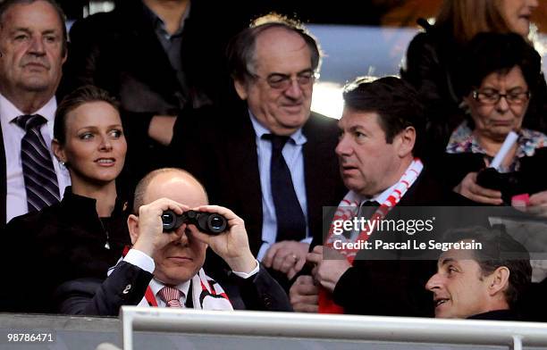 Prince Albert II of Monaco Charlene Wittstock and French President Nicolas Sarkozy attend the French Football cup Final between A.S Monaco and the...