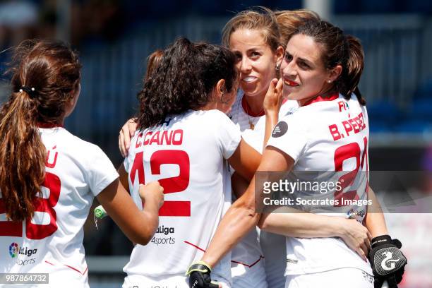 Carlota Petchame of Spain Women celebrates 5-1 with Maria Lopez of Spain Women during the Rabobank 4-Nations trophy match between Spain v China at...