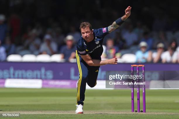 Dale Steyn of Hampshire bowls during the Royal London One-Day Cup Final match between Kent and Hampshire on June 30, 2018 in London, England. .
