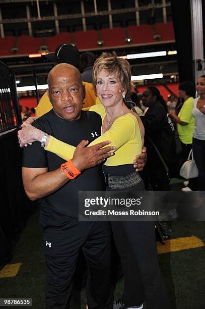 Congressman John Lewis and actress Jane Fonda attend the 2010 World Fitness Day at the Georgia Dome on May 1, 2010 in Atlanta, Georgia.