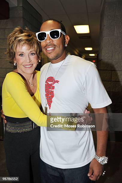 Actress Jane Fonda and recording artist/actor Ludacris attend the 2010 World Fitness Day at the Georgia Dome on May 1, 2010 in Atlanta, Georgia.