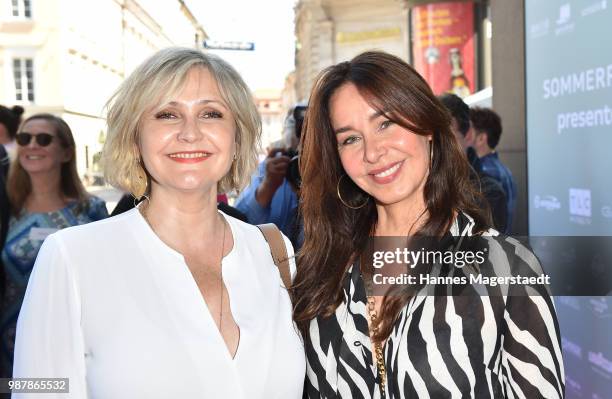 Actress Katharina Schubert and Katharina Mueller-Elmau attend the 'Sommerfest der Agenturen' during Munich Film Festival 2018 at Hugo's on June 30,...