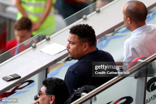 Legend Ronaldo watches the actiom during the 2018 FIFA World Cup Russia Round of 16 match between France and Argentina at Kazan Arena on June 30,...