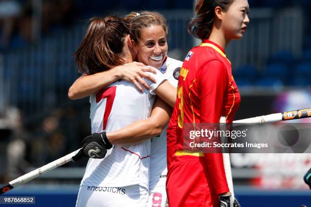 Carlota Petchame of Spain Women celebrates 5-1 with Maria Lopez of Spain Women during the Rabobank 4-Nations trophy match between Spain v China at...