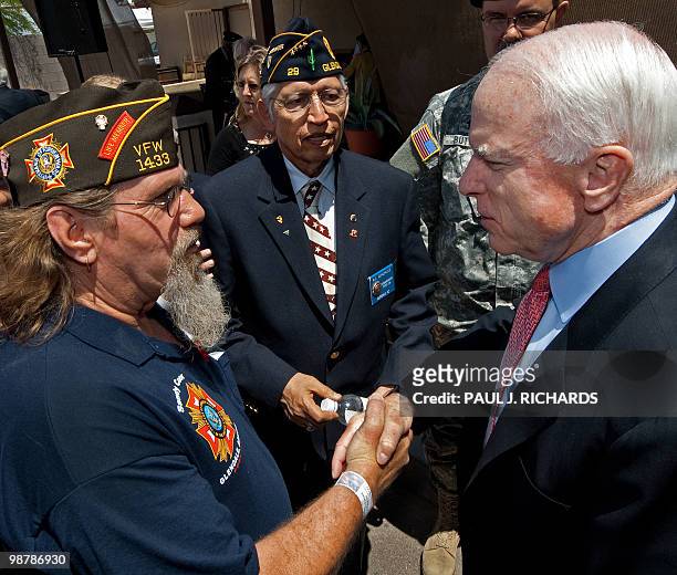 Senator John McCain greets veterans as he attends ceremonies at the Veterans of Foreign Wars , the Sandy Coor Post, in Glendale Arizona, May 1, 2010...