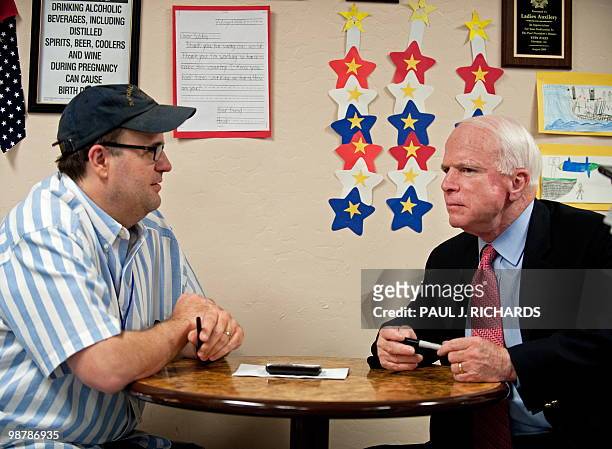 Senator John McCain conducts an interview with Arizona Republic National Political Reporter Dan Nowicki at the Veterans of Foreign Wars, the Sandy...