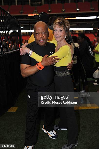 Congressman John Lewis and actress Jane Fonda attend the 2010 World Fitness Day at the Georgia Dome on May 1, 2010 in Atlanta, Georgia.