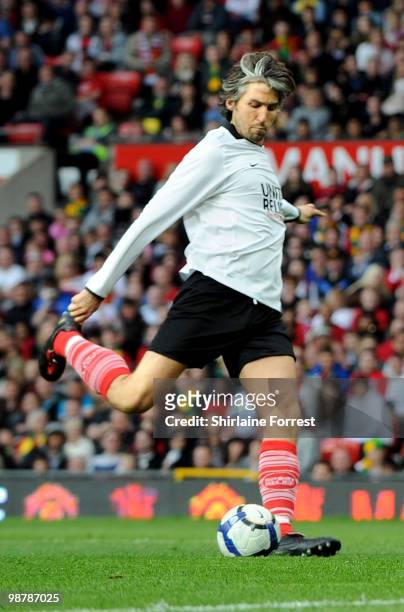 George Lamb plays football at United For Relief: The Big Red Family Day Out at Old Trafford on May 1, 2010 in Manchester, England.