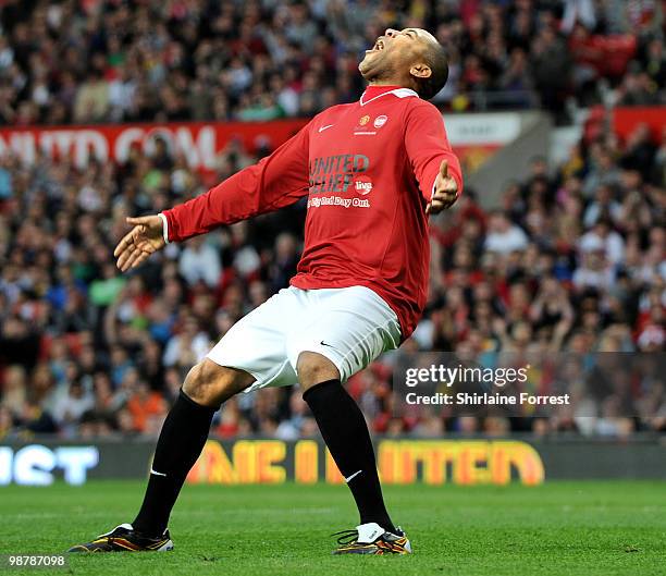 Quinton Fortune plays football at United For Relief: The Big Red Family Day Out at Old Trafford on May 1, 2010 in Manchester, England.