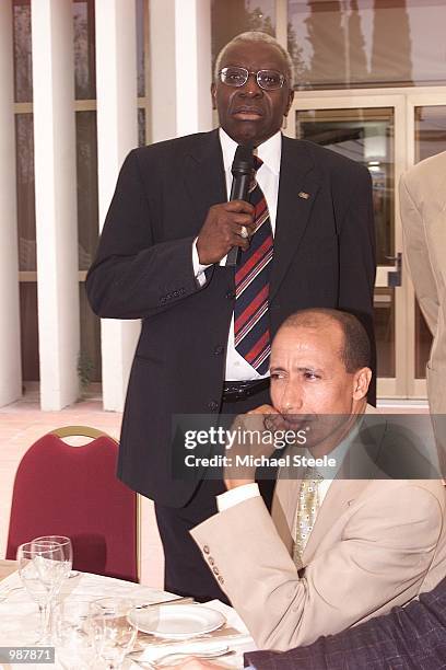President Lamine Diack with guest Said Aouita during a press conference for the Golden League Launch in Rome. +DIGITAL IMAGE+ Mandatory Credit:...