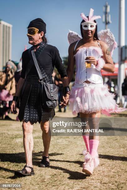 Members of the South African Lesbian, Gay, Bisexual and Transgender and Intersex community take part in the annual Gay Pride Parade, as part of the...