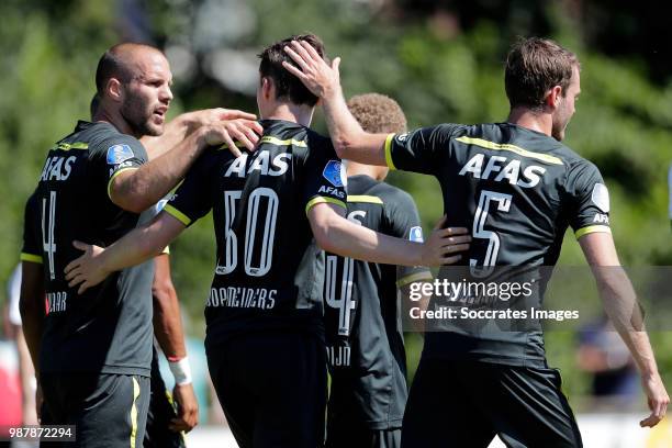 Peer Koopmeiners of AZ Alkmaar celebrates 0-1 with Ron Vlaar of AZ Alkmaar, Thomas Ouwejan of AZ Alkmaar during the match between Regioselectie...