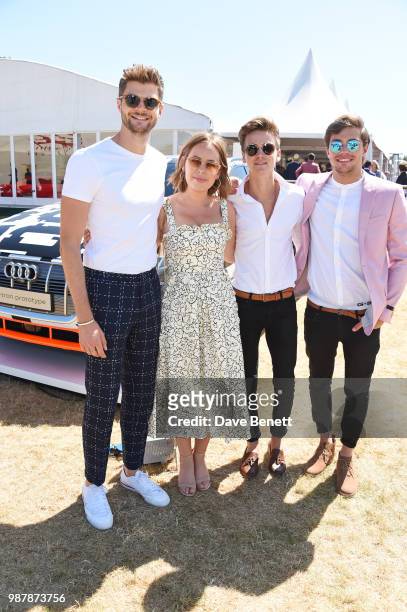 Jim Chapman, Tanya Burr, Joe Sugg and Byron Langley attend the Audi Polo Challenge at Coworth Park Polo Club on June 30, 2018 in Ascot, England.