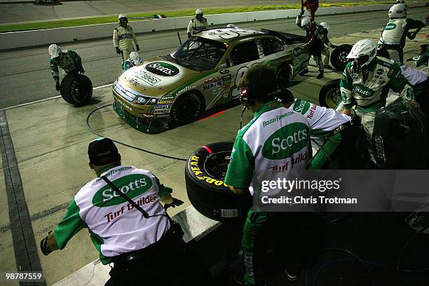 Carl Edwards, driver of the Scotts EZ Seed Ford, pits during the NASCAR Sprint Cup Series Crown Royal Presents the Heath Calhoun 400 at Richmond...