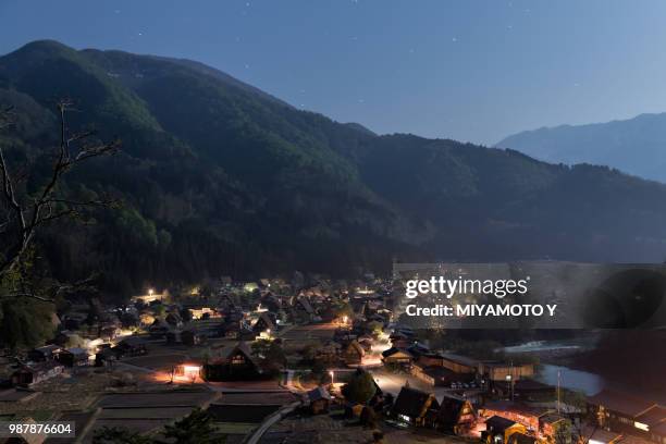 shirakawa-go under the moonlight - miyamoto y stock pictures, royalty-free photos & images