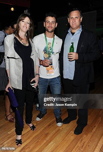 Filmmaker J.B. Ghuman Jr poses with Tribeca Film Festival co-founders Jane Rosenthal and Craig Hatkoff at the Heineken Awards Party during the 2010...