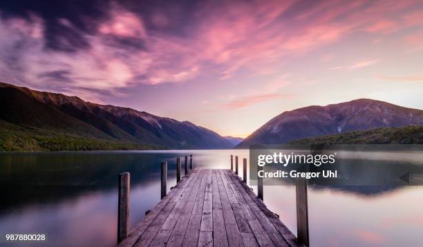 nelson lakes sunset - tasman stock pictures, royalty-free photos & images