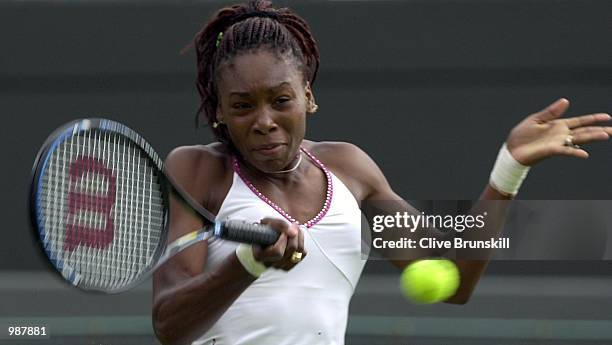 Venus Williams of the USA in action against Dani Hantuchova of Solvak Republic during the women's second round of The All England Lawn Tennis...