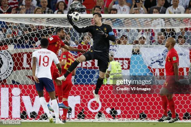 Marcus Rashford of England, Nacer Chadli of Belgium, Leander Dendoncker of Belgium goalkeeper Thibaut Courtois of Belgium, Vincent Kompany of Belgium...