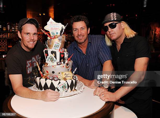 Kevin Dillon, Richard Wilk and Ken Dillon celebrate Rickard Wilk's birthday at Johnny Smalls at Hard Rock Hotel and Casino on May 1, 2010 in Las...