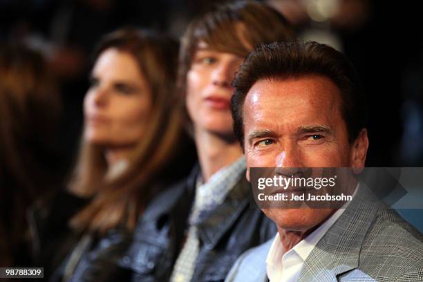 California Governor Arnold Schwarzenegger and wife Maria Shriver attend the Floyd Mayweather Jr. And Shane Mosley welterweight fight at the MGM Grand...