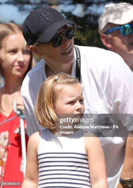 ZaraTindall with her daughter Mia, during the Celebrity Cup charity golf tournament at The Celtic Manor Resort in Newport.