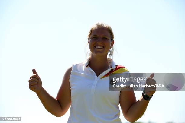 Leonie Harm of Germany after winning the final on day five of The Ladies' British Open Amateur Championship at Hillside Golf Club on June 30, 2018 in...