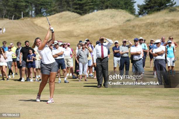 Leonie Harm of Germany plays a shot on her way to winning the final on day five of The Ladies' British Open Amateur Championship at Hillside Golf...