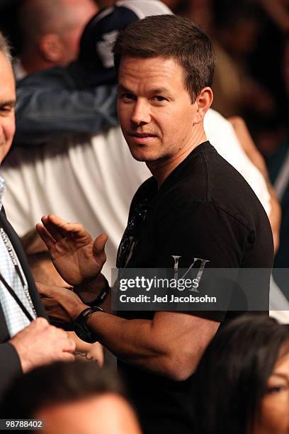 Actor Mark Wahlberg attends the Floyd Mayweather Jr. And Shane Mosley welterweight fight at the MGM Grand Garden Arena on May 1, 2010 in Las Vegas,...