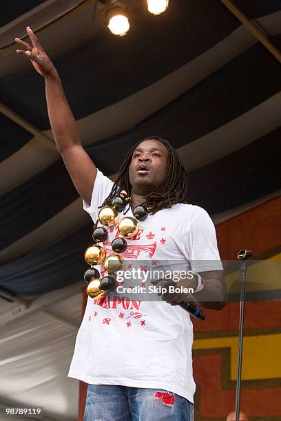 New Orleans trumpeter Shamarr Allen of Shamarr Allen & The Underdawgs performs during day 6 of the 41st annual New Orleans Jazz & Heritage Festival...