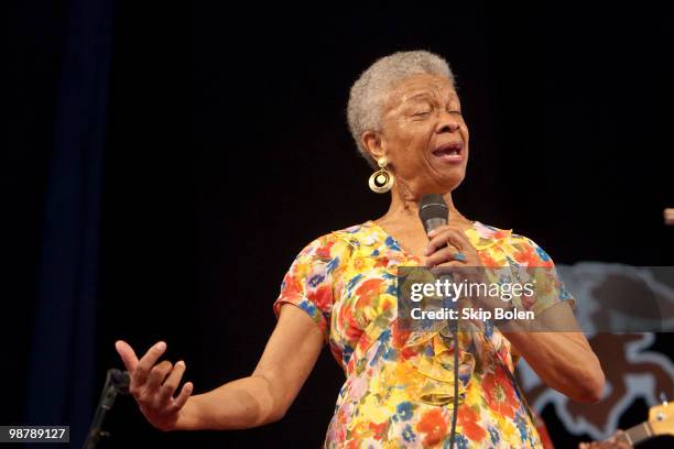 New Orleans born jazz singer Germaine Bazzle performs during day 6 of the 41st annual New Orleans Jazz & Heritage Festival at the Fair Grounds Race...