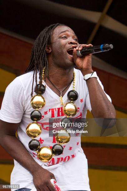 New Orleans trumpeter Shamarr Allen of Shamarr Allen & The Underdawgs performs during day 6 of the 41st annual New Orleans Jazz & Heritage Festival...