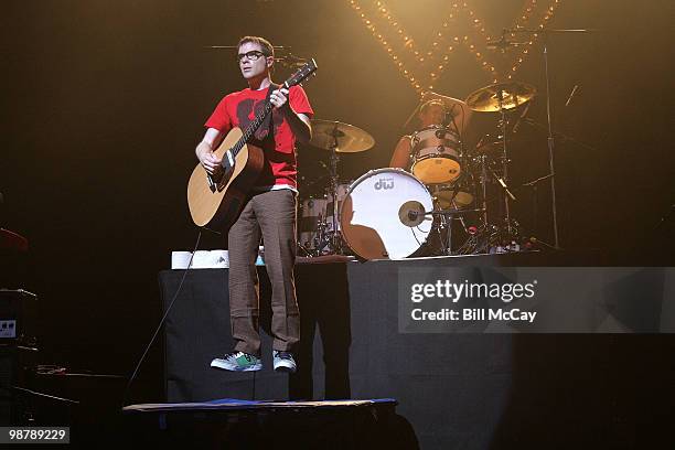 Rivers Cuomo and Patrick Wilson of Weezer perform at the Borgata Hotel Casino & Spa May 1, 2010 in Atlantic City, New Jersey.