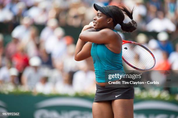 June 9. French Open Tennis Tournament - Day Twelve. Sloane Stephens of the United States in action against Simona Halep of Romania on Court...