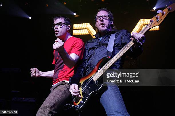 Rivers Cuomo and Scott Shriner of Weezer perform at the Borgata Hotel Casino & Spa May 1, 2010 in Atlantic City, New Jersey.