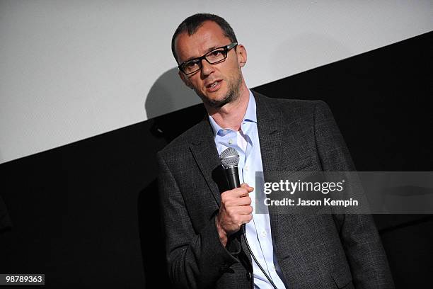 Filmmaker John Battsek speak at a sneak screening of ESPN Sports Film Festival Day during the 2010 Tribeca Film Festival at Tribeca Cinemas on May 1,...