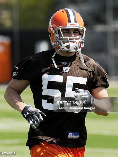 Linebacker Daniel Howard of the Cleveland Browns runs sprints during the team's rookie and free agent mini camp on April 30, 2010 at the Cleveland...