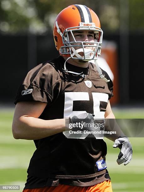 Linebacker Daniel Howard of the Cleveland Browns runs sprints during the team's rookie and free agent mini camp on April 30, 2010 at the Cleveland...