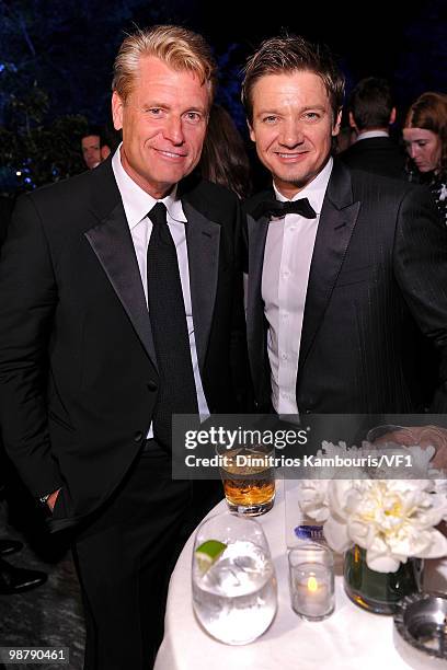 Joe Simpson and Jeremy Renner attend the Bloomberg/Vanity Fair party following the 2010 White House Correspondents' Association Dinner at the...