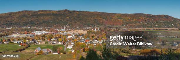 quebec, charlevoix, baie st-paul, elevated town view - baie st paul stock pictures, royalty-free photos & images
