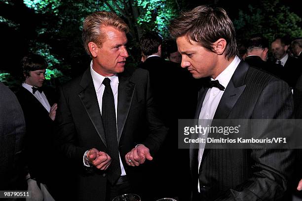 Joe Simpson and actor Jeremy Renner attend the Bloomberg/Vanity Fair party following the 2010 White House Correspondents' Association Dinner at the...