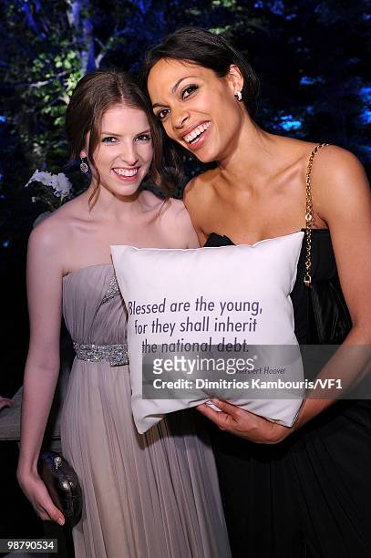 Anna Kendrick and Rosario Dawson attend the Bloomberg/Vanity Fair party following the 2010 White House Correspondents' Association Dinner at the...