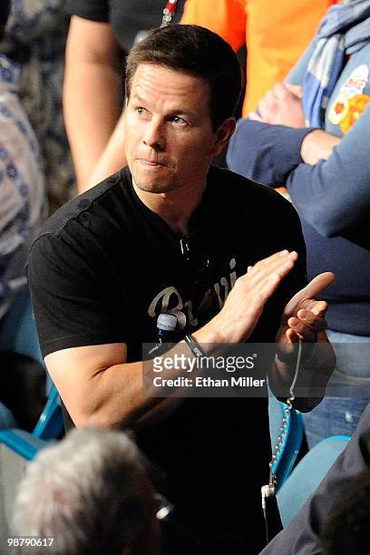 Actor Mark Wahlberg attends the Floyd Mayweather Jr. And Shane Mosley welterweight fight at the MGM Grand Garden Arena on May 1, 2010 in Las Vegas,...